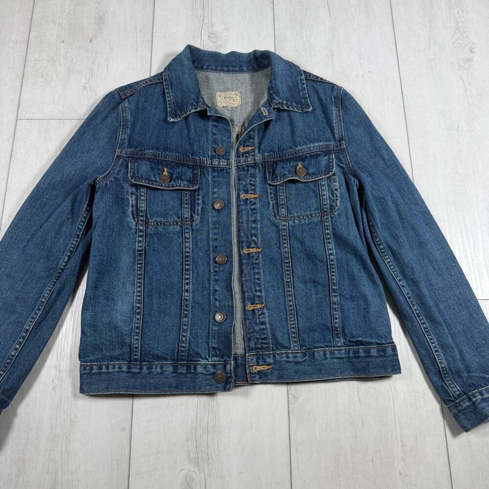 POLO RALPH LAUREN Denim Jean Jacket LARGE Authentic Dungarees Vintage 90s Blue
